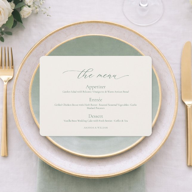 Invitation Minimal Sage Green Wedding Menu Card (Créateur téléchargé)