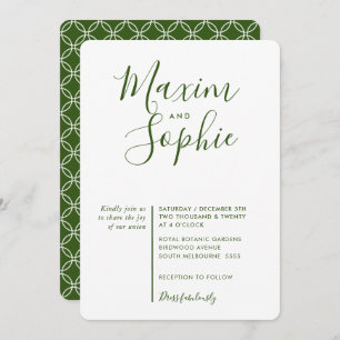 Invitation MINIMAL SCRIPT simple moderne mariage vert forêt