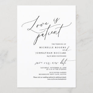 Invitation Minimal Simple, Amour patient, mariage reporté