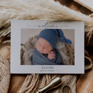 Invitation Minimal Simple Navy Photo Baby Announcement Card