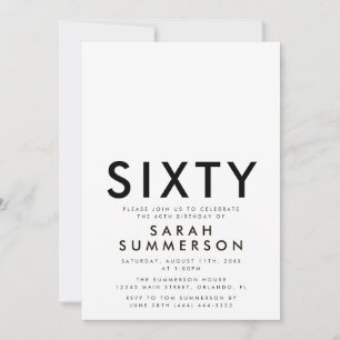 Invitation Minimal Sixty Noir Blanc 60e Anniversaire