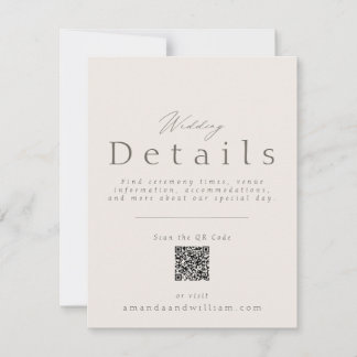 Invitation Minimal Wedding Details Card with QR Code