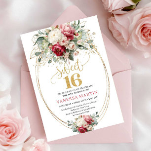 Invitation minimale Burgundy Blush Gold Floral Swe