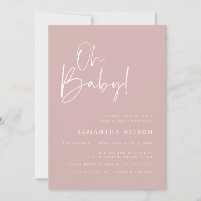 Invitation minimale de Baby shower rose (Devant)