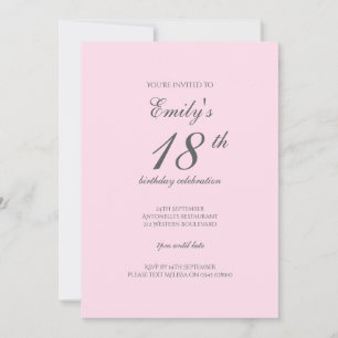 Invitation minimale rose pour un 18ème anniversair