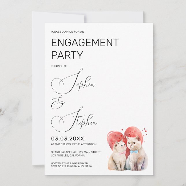 Invitation Minimalisme avec Fiançailles Mariage de chats (Devant)
