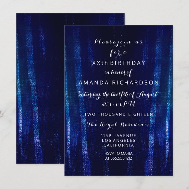 Invitation Minimalisme Black Blue Navy Événement Surprise Abs (Devant / Derrière)