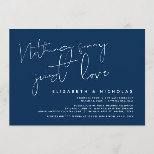 Invitation Minimalisme Bleu Nuit, Mariage Fuite de Noces
