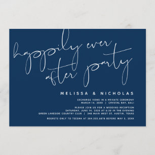 Invitation Minimalisme Bleu Nuit, Mariage Fuite de Noces