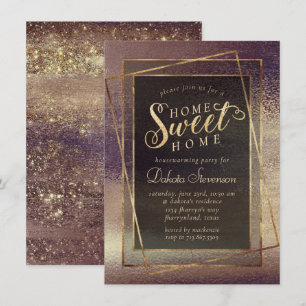 Invitation Minimalisme clinquant   Rose foncé Gold Home Sweet