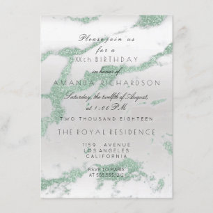 Invitation Minimalisme Gris Marbre Argent Vert Menthe Anniver