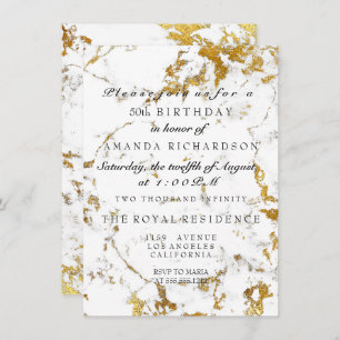 Invitation Minimalisme Gris Marbre blanc Or Anniversaire