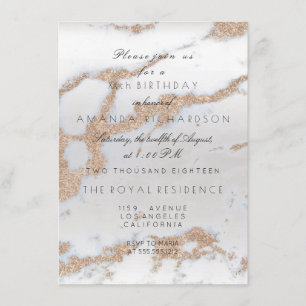Invitation Minimalisme Gris Marbre Or Champaigne Anniversaire