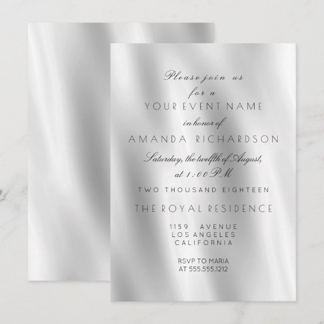 Invitation Minimalisme Tissu Gris Blanc Tissu De Soie Ombre A (Devant / Derrière)