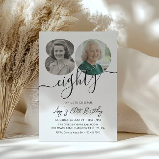 Invitation Minimalist 2 Photo 80th Birthday Party