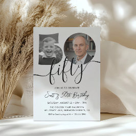 Invitation Minimalist 50th Birthday Simple Black and White