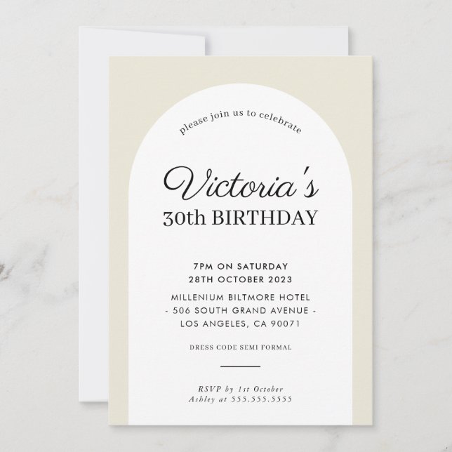 Invitation MINIMALIST arc anniversaire chic ivoire moderne cr (Devant)