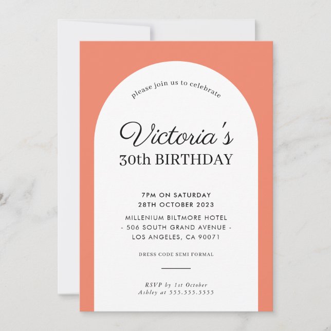 Invitation MINIMALIST arc anniversaire chic orange moderne (Devant)