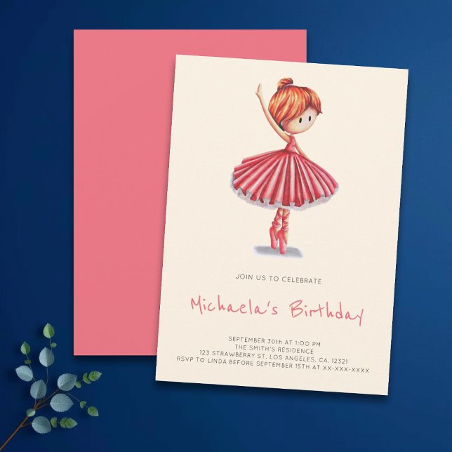 Invitation Minimalist Ballerina Pink Tutu Girl Birthday (Créateur téléchargé)