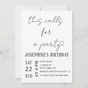 Invitation Minimalist Black and White Birthday Party