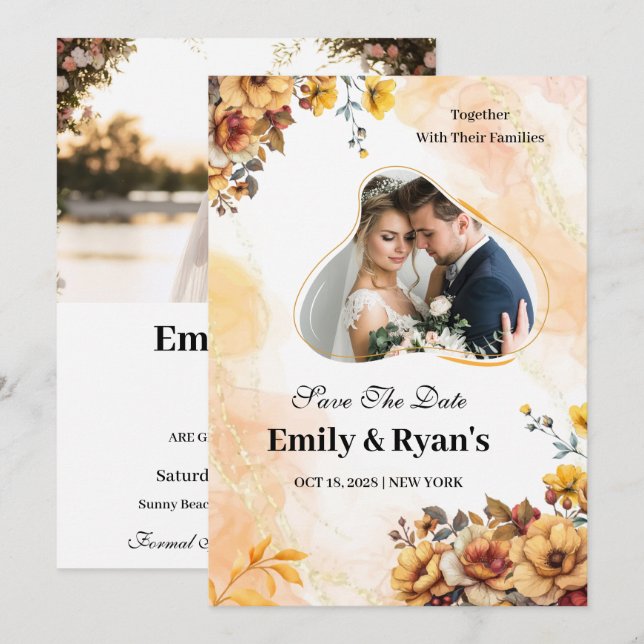 Invitation Minimalist Blush Floral Elegant Wedding Photo (Devant / Derrière)