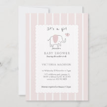 Minimalist Blush Pink Elephant Sketch Its a Girl 