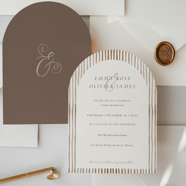 Invitation Minimalist Boho Cocoa Brown Stripes Ivory Wedding (Créateur téléchargé)