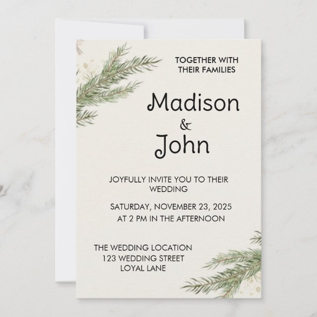 Invitation Minimalist Botanical Personalized Wedding  (Devant)