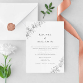 Invitation Minimalist Botanical Wedding Elegant Black White 