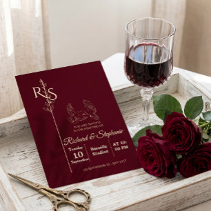 Invitation Minimalist Burgundy & White Birds Wedding Invite