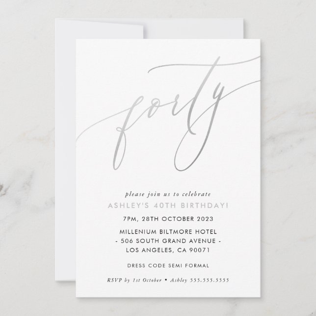 Invitation MINIMALIST Calligraphie chic 40e anniversaire arge (Devant)