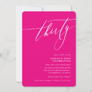 Invitation MINIMALIST Calligraphie élégante 30ème fête rose c