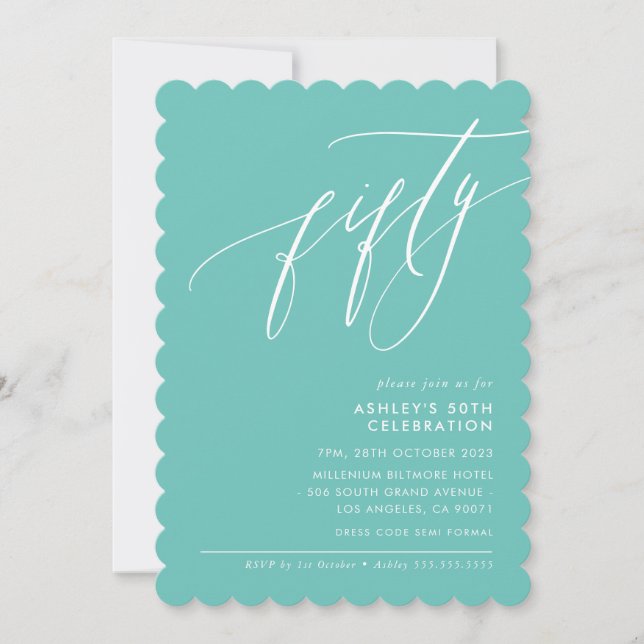 Invitation MINIMALIST Calligraphie élégante 50ème menthe (Devant)