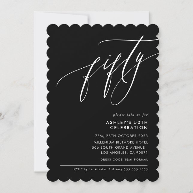 Invitation MINIMALIST Calligraphie élégante 50ème partie noir (Devant)