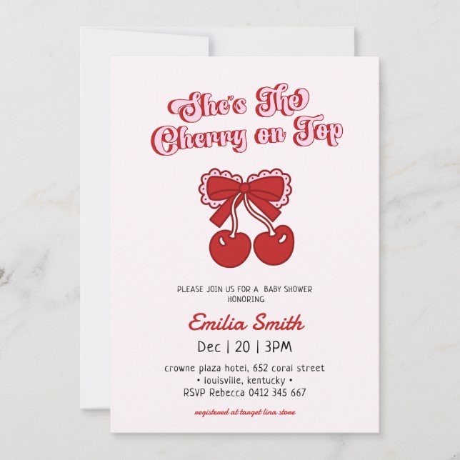 Invitation Minimalist Cherry on Top hand drawn  Baby Shower  (Devant)
