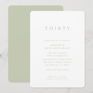 Invitation MINIMALIST design anniversaire chic moderne sauge