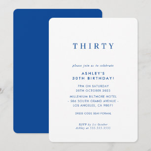 Invitation MINIMALIST design anniversaire chic royal bleu mod