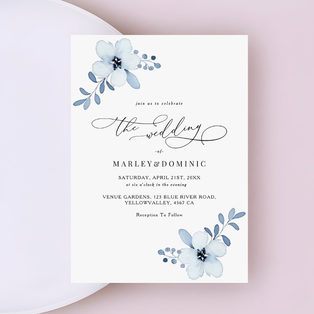 Invitation Minimalist Dusty Blue Floral Boho Wedding (Créateur téléchargé)