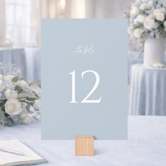 Invitation Minimalist Dusty Blue Wedding Table Number Sign (Créateur téléchargé)