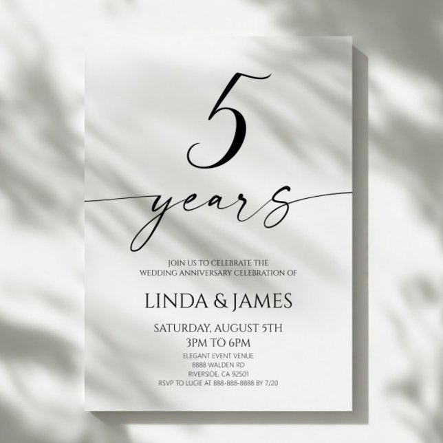Invitation Minimalist Elegant 5th Wedding Anniversary (Créateur téléchargé)