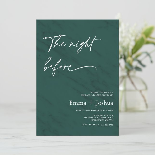 Invitation Minimalist Emerald Green Rehearsal Dinner  (Debout devant)