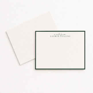 Invitation Minimalist ivory, Dark Emerald Border Note Card