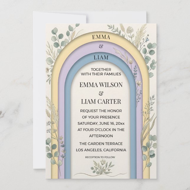 Invitation Minimalist Pastel Arch Frame Botanical Wedding (Devant)