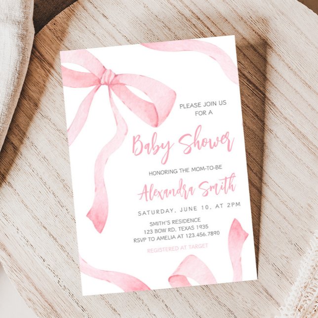 Invitation Minimalist Pink Bow Baby Shower (Coquette Baby Shower Invitation)