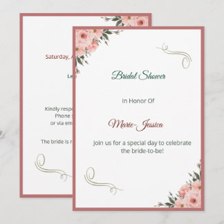 Invitation Minimalist Pink Floral Bridal Shower Invitation,