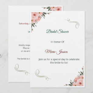 Invitation Minimalist Pink Floral Bridal Shower Invitation,