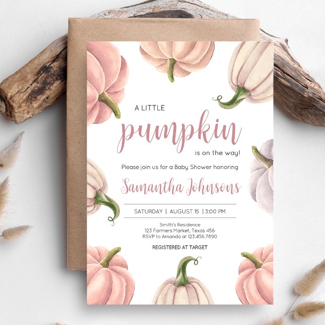 Invitation Minimalist Pink Pumpkin Fall Baby Shower (Pink Pumpkin Baby Shower Invitation )