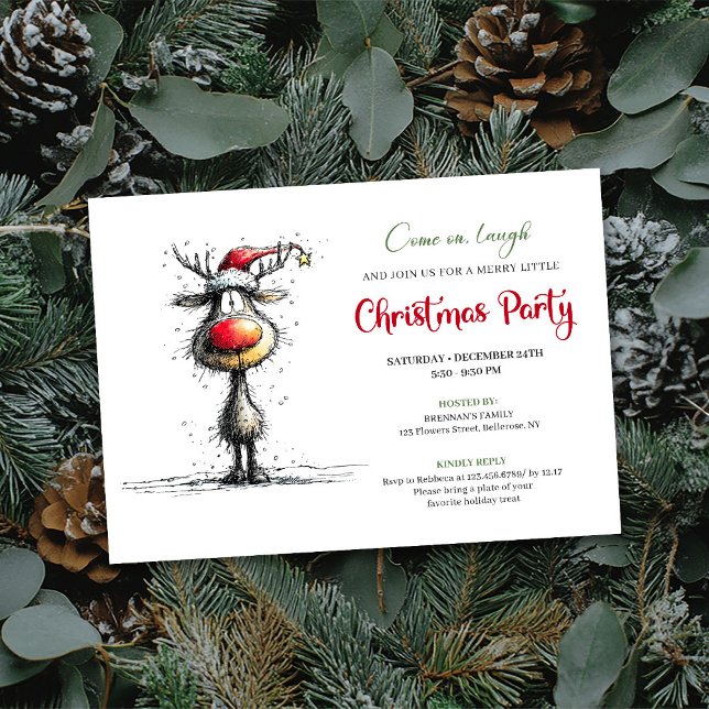 Invitation Minimalist quirky reindeer holiday party invite (Minimalist quirky reindeer holiday party invite

)