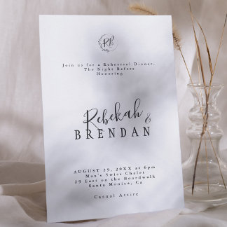 Invitation Minimalist Script Floral Monogram Rehearsal Dinner
