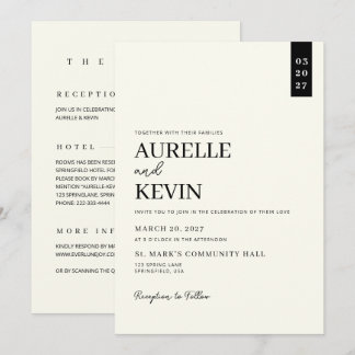 Invitation Minimalist Simple Elegant Ivory QR Code Wedding 